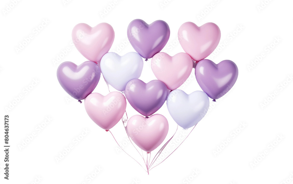 Pink and Purple Heart Balloons Isolated On Transparent Background PNG.