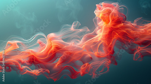 Soft red smoke abstract background flows over a pale teal background.