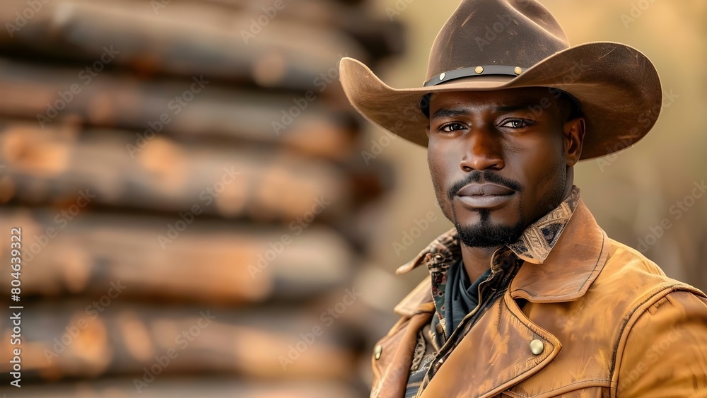 African American Cowboy in Vintage Attire with a Strong Expression in the Wild West. Concept Portraitphotography, Fine-art photography, Vintage fashion, African American heritage, Wild West culture
