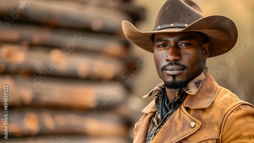 African American Cowboy in Vintage Attire with a Strong Expression in the Wild West. Concept Portraitphotography, Fine-art photography, Vintage fashion, African American heritage, Wild West culture photo