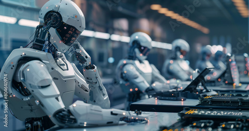 An experienced robot engineer Pondering deeply, directs the electronics factory, leveraging AI algorithms to uphold peak efficiency across robotic assembly lines © Rai