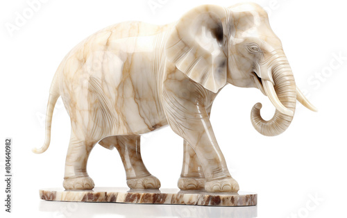 Graceful Marble Elephant Figurine Isolated On Transparent Background PNG.