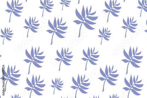 Seamless pattern of plants, leaves on white background. Bright vector illustration. Hand drawn lilac tropical plants for print, cover, banner and invitation.