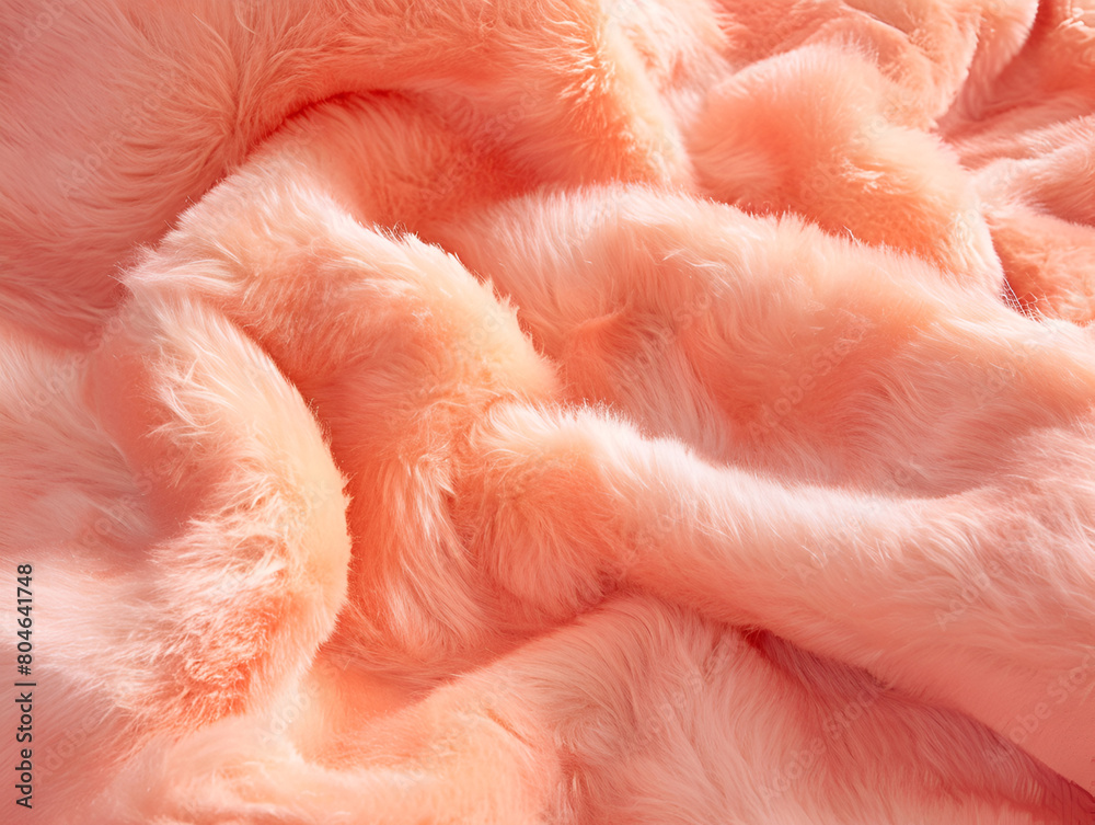 Abstract background made of fluffy fabric in the color of the year peach fuzz