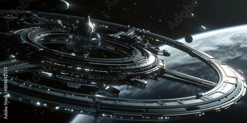 Fototapeta Naklejka Na Ścianę i Meble -  Futuristic space station orbiting planet