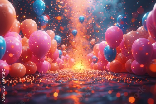 Colorful balloons flying in the dark. Abstract background.