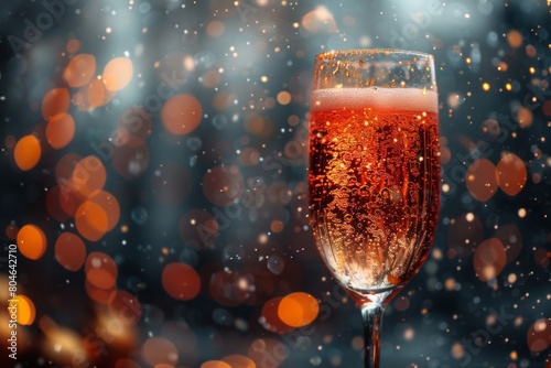 Champagne glass on bokeh background. Christmas and New Year concept
