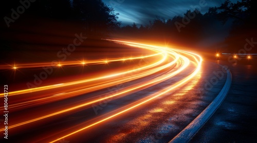 Lights of moving cars at night. long exposure photo taken in a tunnel
