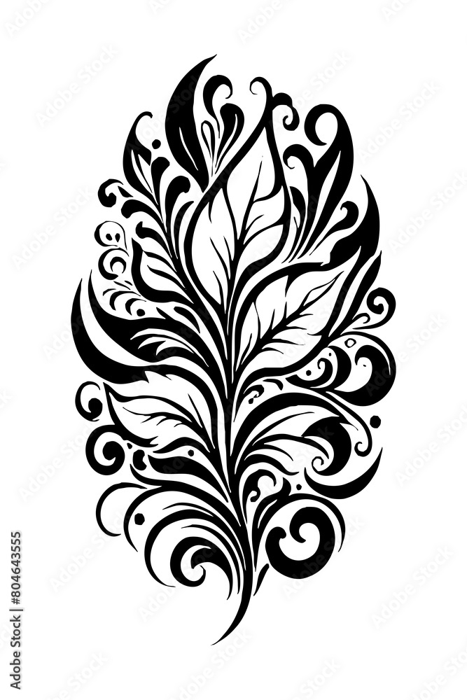 Botanical black and white pattern. For use on tattoos, posters, textiles, T-shirt printing. Generated by Ai