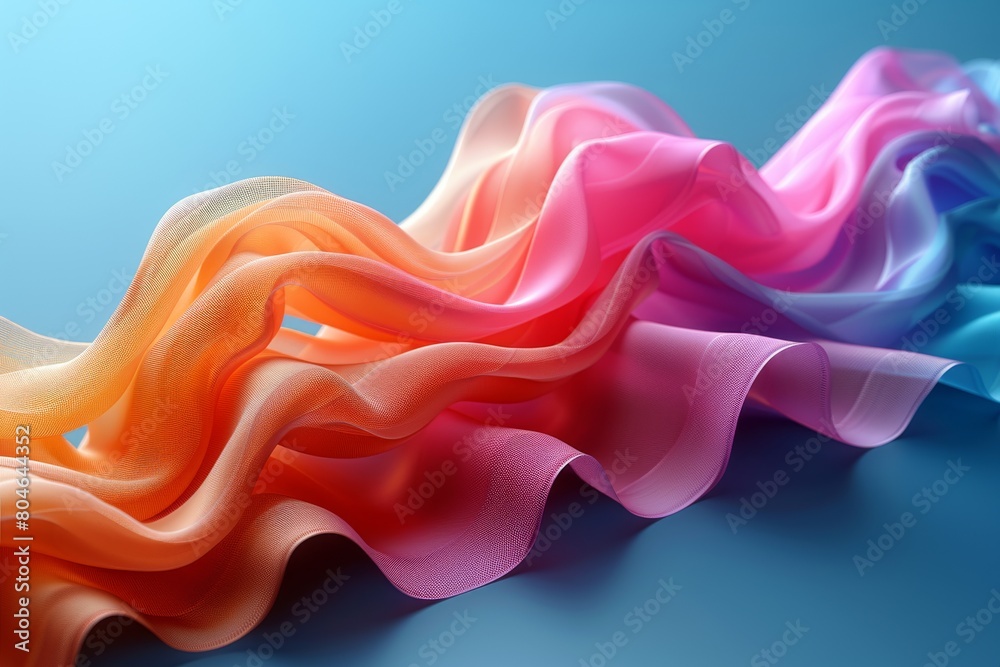 Obraz premium Rich silk fabric waves flow in a gradient of warm and cool hues, portraying luxury and elegance