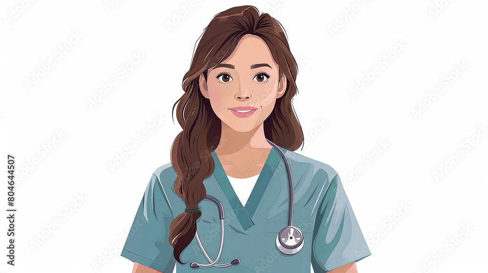 Closeup illustration of woman nurse in uniform medical assistant isolated Closeup illustration of woman nurse in uniform medical assistant isolated