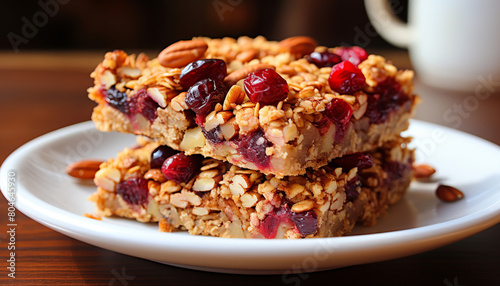 Homemade cereal bars with oats and cranberries