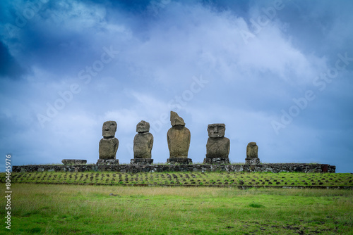 moais in Tahai, Rapa Nui, Easter Island
