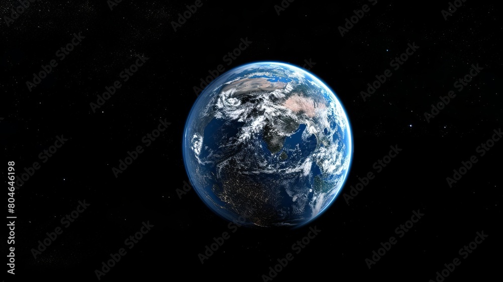 Blue planet earth from space with starry background