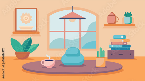 A Zeninspired home office featuring a meditation corner with plush floor cushions and a mini indoor fountain promoting a stressfree and mindful work.