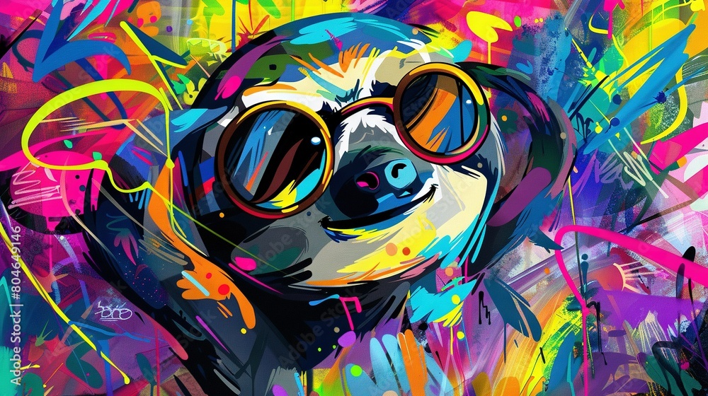   A colorful dog with sunglasses