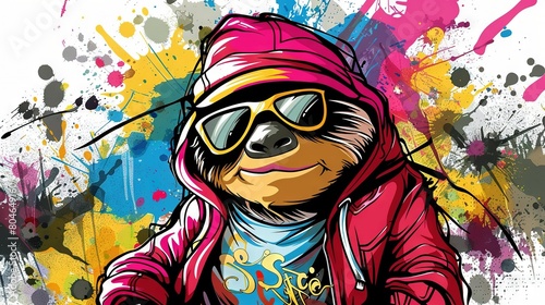   Bear in Sunglasses and Hoodie with Paint Splatters
