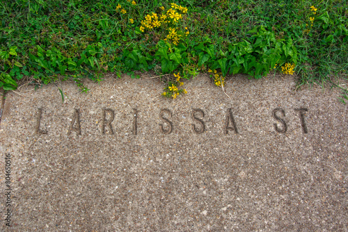 Street name carved into the concrete pavement in Jacksonville, Cherokee County, Texas