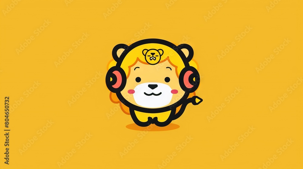 A cartoon animal wearing headphones on its ears is depicted, with a bear sitting inside its head A cartoon animal wearing headphones on its ears is depicted, with a bear sitting inside its head
