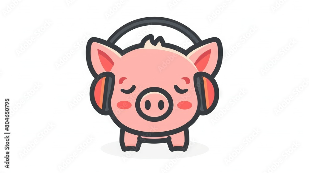 A pig wearing headphones, its eyes closed, and the headphones shaped like a pig A pig wearing headphones, its eyes closed, and the headphones shaped like a pig