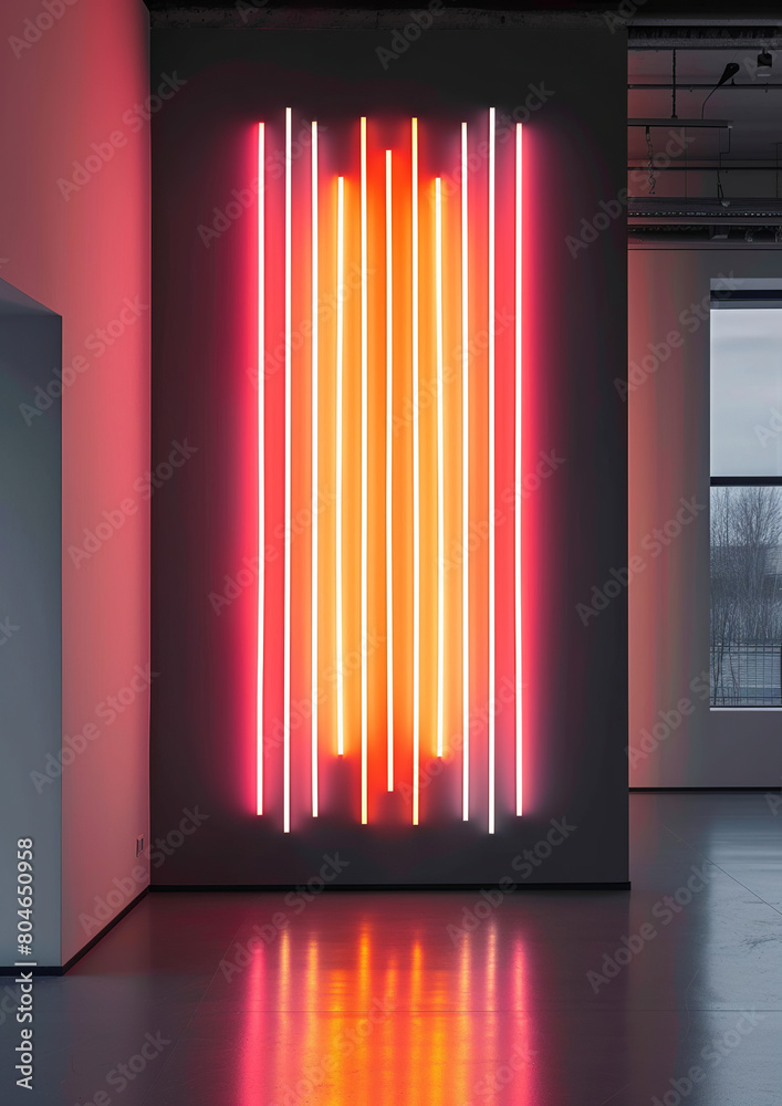 Fototapeta premium a minimalist RGB LED light sculpture made from many linear LED bars. wall mounted structure