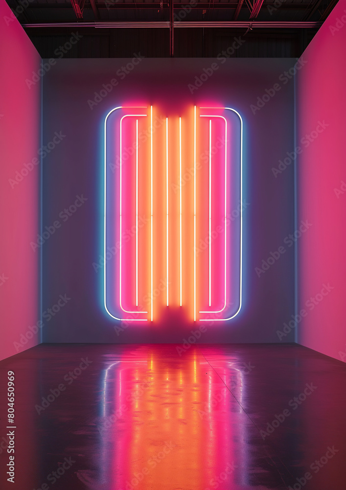 Fototapeta premium a minimalist RGB LED light sculpture made from many linear LED bars. wall mounted structure