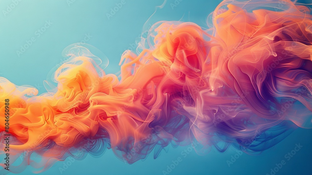   A vibrant cloud of smoke drifts against a soft blue canvas with a serene blue sky behind