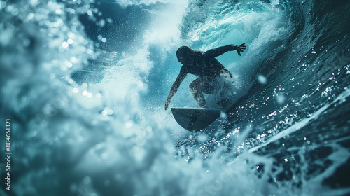 Ocean Thrill: Surfer Maneuvering a Powerful Wave © alexandra_pp