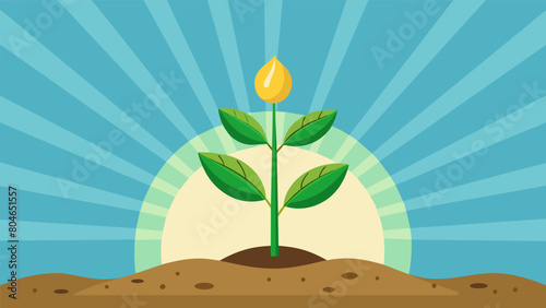 A seedling sprouting from the ground surrounded by rays of sunlight represents the patients inner world after therapy a new beginning growth and hope..