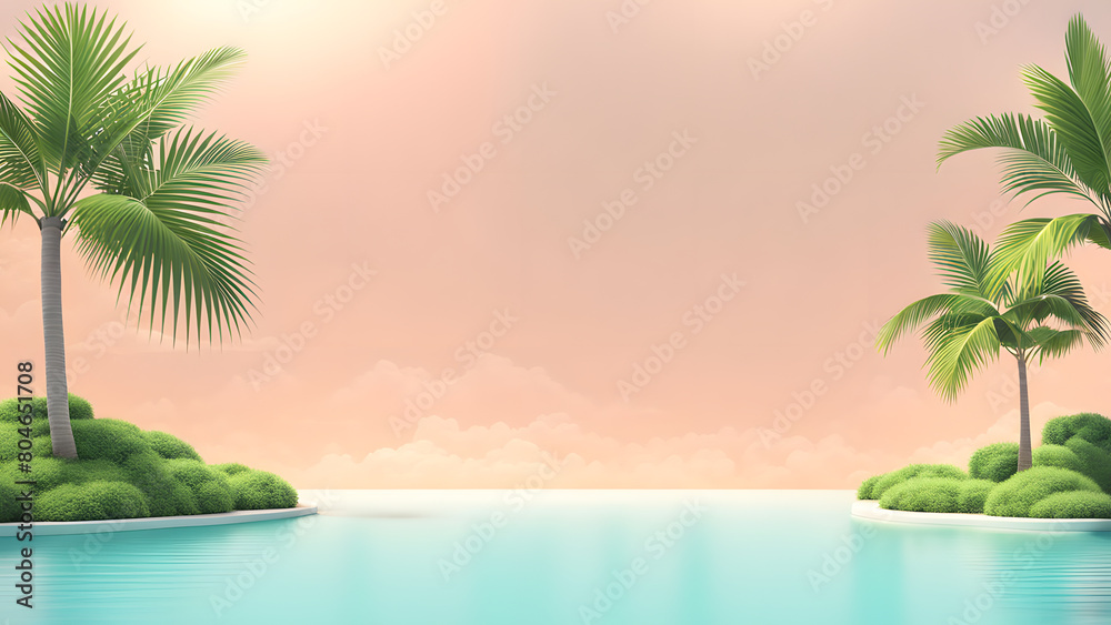 A beautiful beach scene with palm trees and a body of water