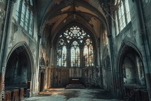 Eerie Abandoned gothic castle church. Ruin scary. Generate Ai © anatolir