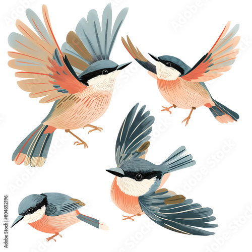 Nuthatch Bird in Multiple Poses Childrens Book Style