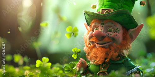 Magical St Patrick's Day Dwarf in Lush Forest Background 
