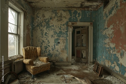 Dust-laden Abandoned room interior. Dirty mystery. Generate Ai © anatolir