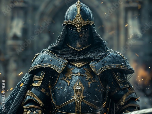 An image of a knight warrior in full armor, exuding strength and valor, with copy space 8K , high-resolution, ultra HD,up32K HD