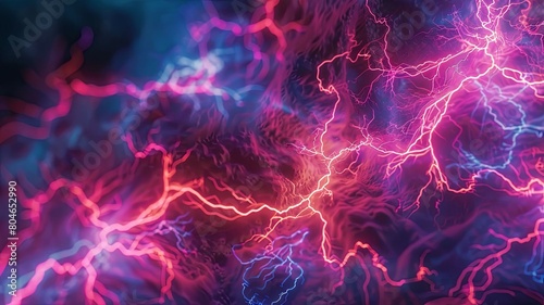 A dynamic and fluid of intricately interconnected lightning bolt shapes, pulsing with vivid neon hues, creates a and abstract technological landscape. This visually striking image offers a generous