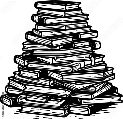 A pile of books black outline illustration.
