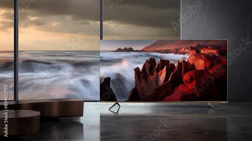 A high-definition television with a razor-thin bezel, immersive sound system, and stunning 4K resolution, offering an unparalleled viewing experience. photo