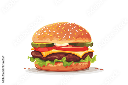 Illustration of a juicy burger on a white background. Fast food. Junk food.
