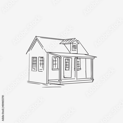 Hand Drawing Outline Vector of Minimalist Vintage House