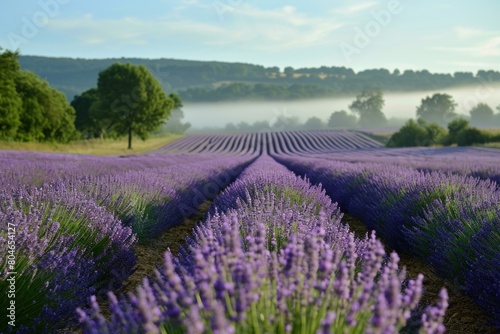 Tranquil Abbey lavender field. Nature countryside. Generate Ai