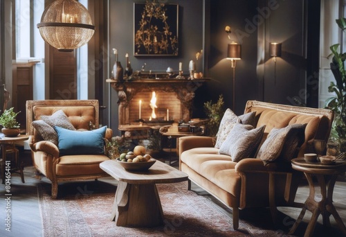 lounge chairs Created modern room design living classic furniture room sofa interior Rustic Boho © akkash jpg