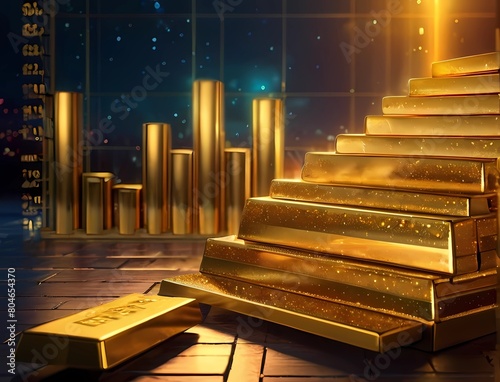 黄金と金の延べ棒と金のグラフと資産価値