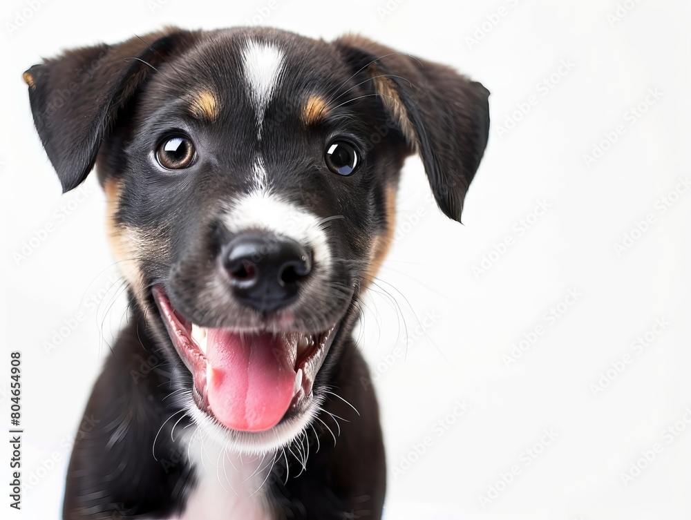 Close up portrait of a puppy isolated on white background