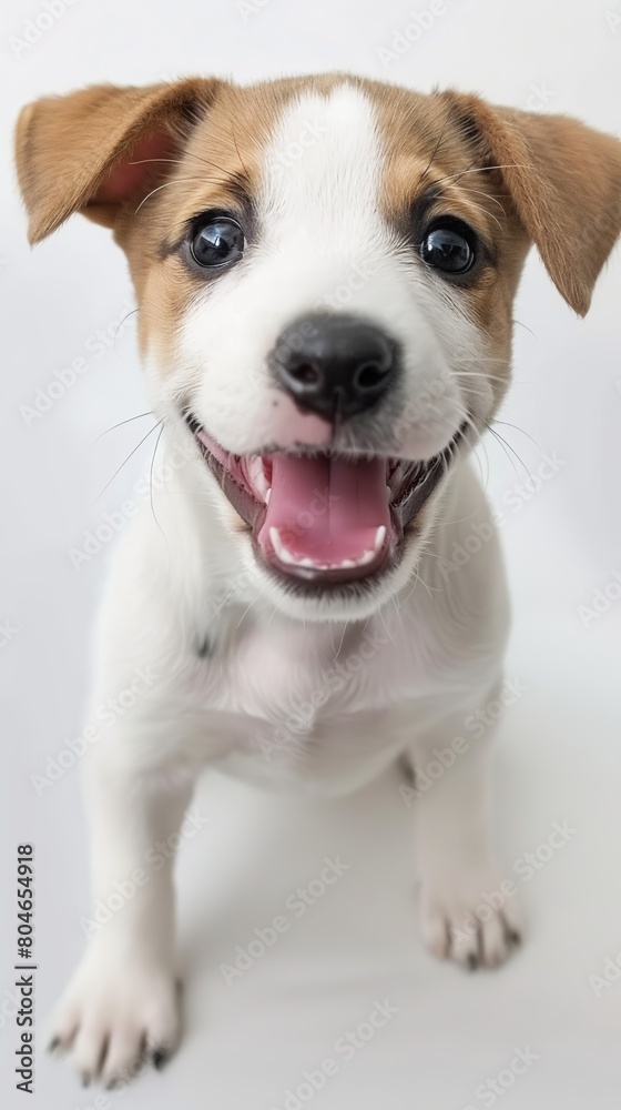 Close up portrait of a puppy isolated on white background