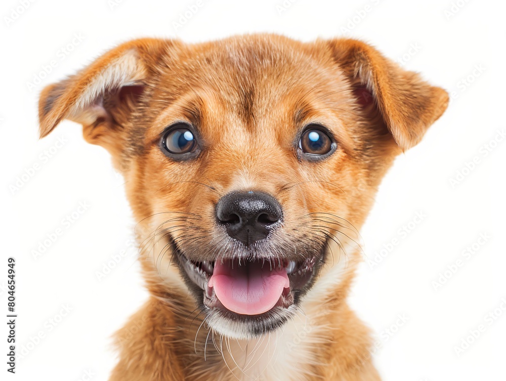 Close up portrait of a puppy isolated on white background