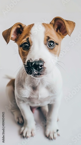 Close up portrait of a puppy isolated on white background © Aline