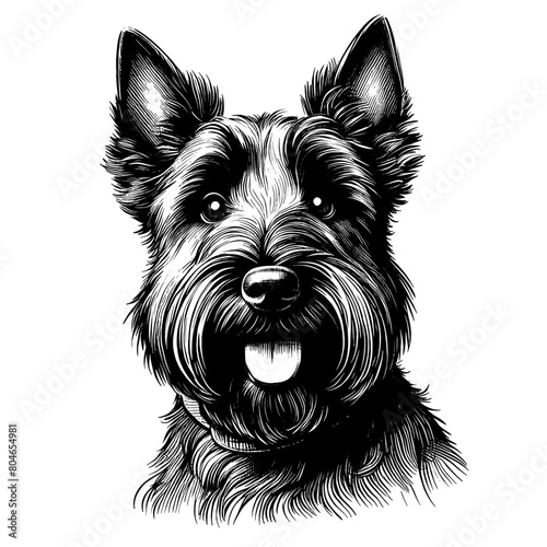 Cute Scottish Terrier dog portrait, hand drawn sketch. Vector isolated on white background	