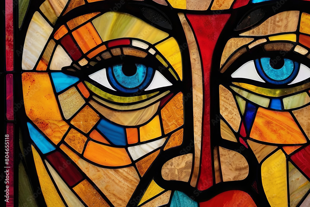 Experience pop art stained glass with bold colors and a Black Friday cross. Playful Christian art for a vibrant aesthetic.