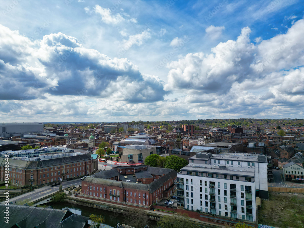 High Angle View of Historical Derby City Centre, England United Kingdom. April 26th, 2024